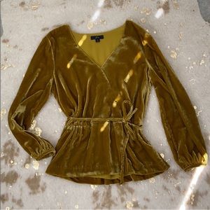 J. Crew Golden Velvet Ling Sleeve Tied Peplum Blouse | Size 0